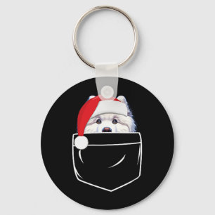 Samoyed Dog Santa Hat Christmas Pocket Fun Xmas Key Ring