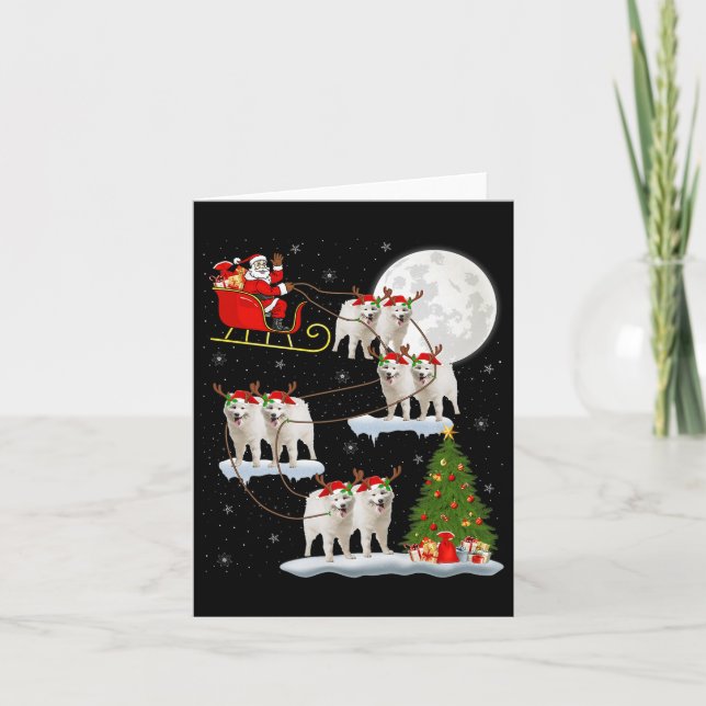 Samoyed Dog Santa Sleigh Flying Funny Magical Chri Card (Front)