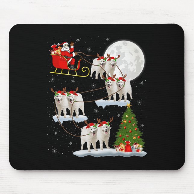 Samoyed Dog Santa Sleigh Flying Funny Magical Chri Mouse Mat (Front)
