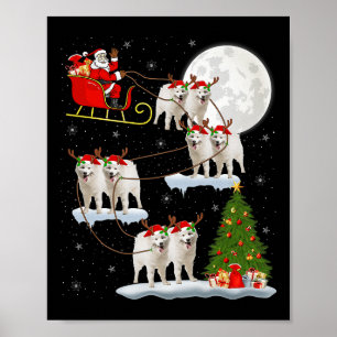 Samoyed Dog Santa Sleigh Flying Funny Magical Chri Poster