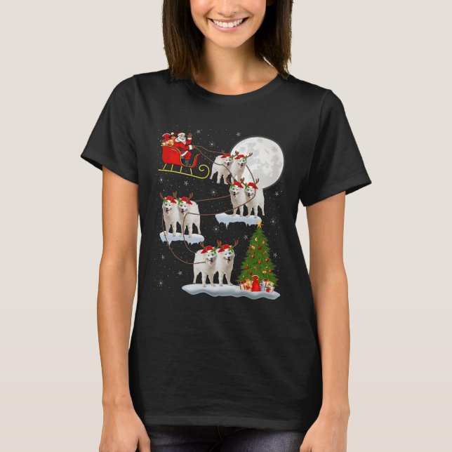 Samoyed Dog Santa Sleigh Flying Funny Magical Chri T-Shirt (Front)