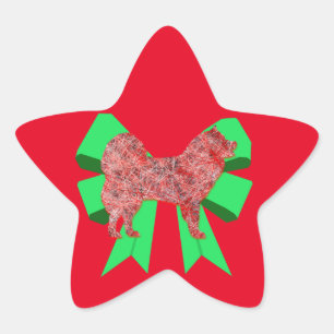 Samoyed Dog Silhouette Green Bow Christmas Star Sticker