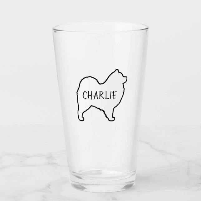 Samoyed Dog Silhouette Outline Personalised Glass (Front)
