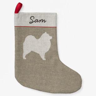 Samoyed Dog Silhouette Personalised Holiday Xmas Small Christmas Stocking