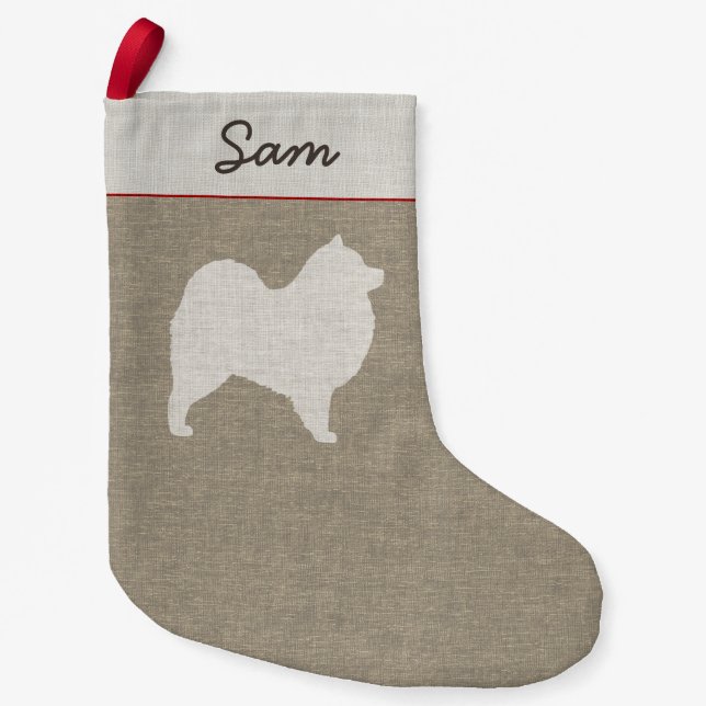 Samoyed Dog Silhouette Personalised Holiday Xmas Small Christmas Stocking (Front)