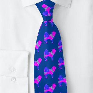 Samoyed Dog Silhouette Pink & Blue Dark Blue Tie