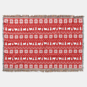 Samoyed Dog Silhouettes Christmas Pattern Red Throw Blanket