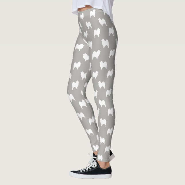 Samoyed Dog Silhouettes Pattern Grey and White Leggings (Left)