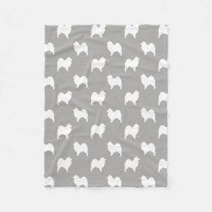Samoyed Dog Silhouettes Pattern White and Grey Fleece Blanket