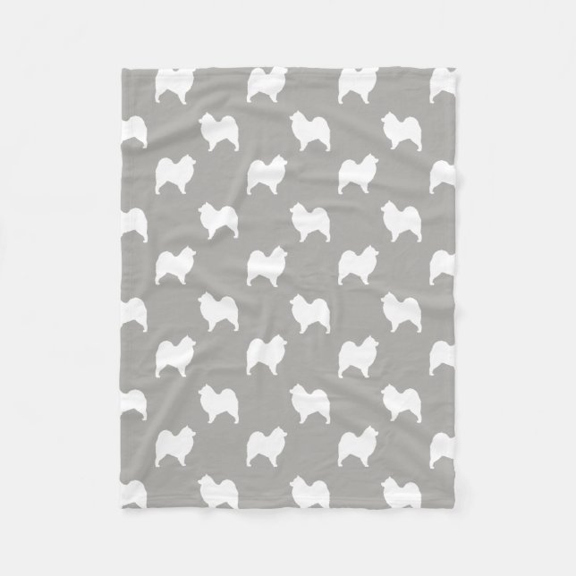 Samoyed Dog Silhouettes Pattern White and Grey Fleece Blanket (Front)
