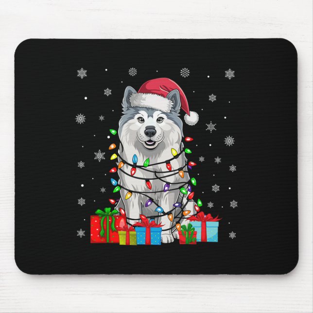 Samoyed Dog Ugly Xmas Lights Santa Hat Samoyed Dog Mouse Mat (Front)