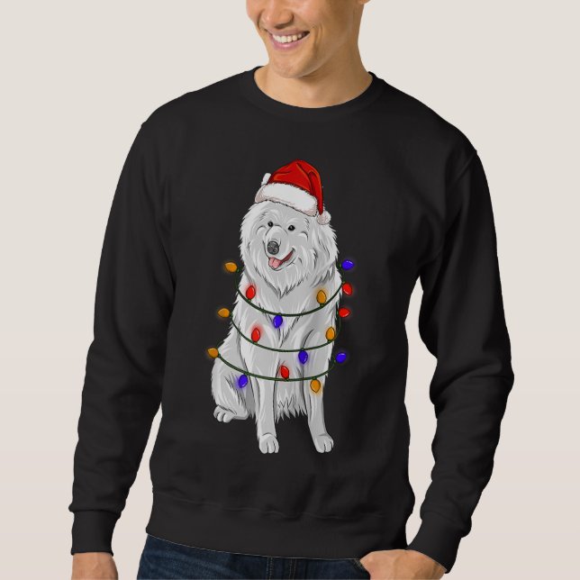 samoyed Dog Wearing Christmas Hat Lights Sweatshirt (Front)