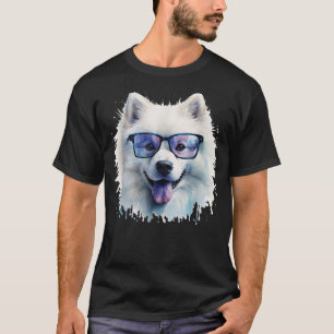 Samoyed Dog Wearing Glasses Watercolor T-Shirt