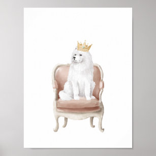 Samoyed Dog Wearing Royal Crown Poster
