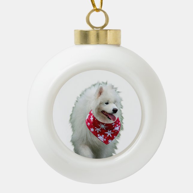 Samoyed Dog with Bandanna Round Christmas Ornament (Front)