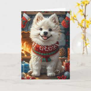 Samoyed Dog With Christmas Gifts Fireplace Card