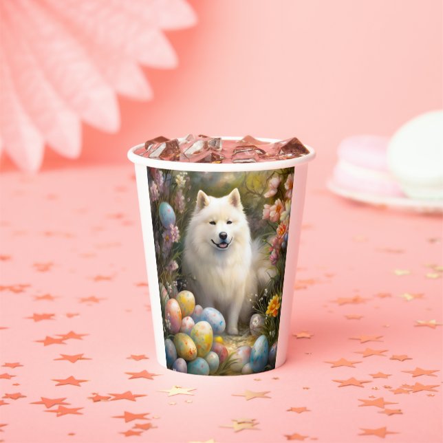 Samoyed Dog with Easter Eggs Holiday Paper Cups (Insitu)