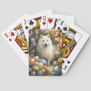 Samoyed Dog with Easter Eggs Holiday Playing Cards