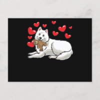 Samoyed Dog With Stuffed Animal And Hearts