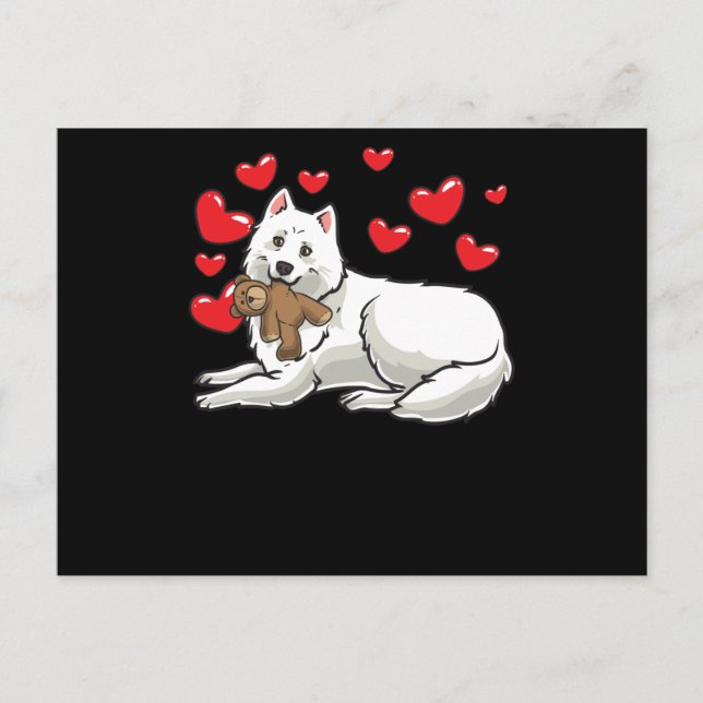 Samoyed Dog With Stuffed Animal And Hearts Postcard (Front)