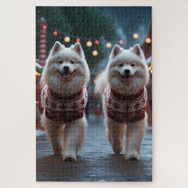 Samoyed Dogs Christmas Snow Holiday Jigsaw Puzzle (Vertical)