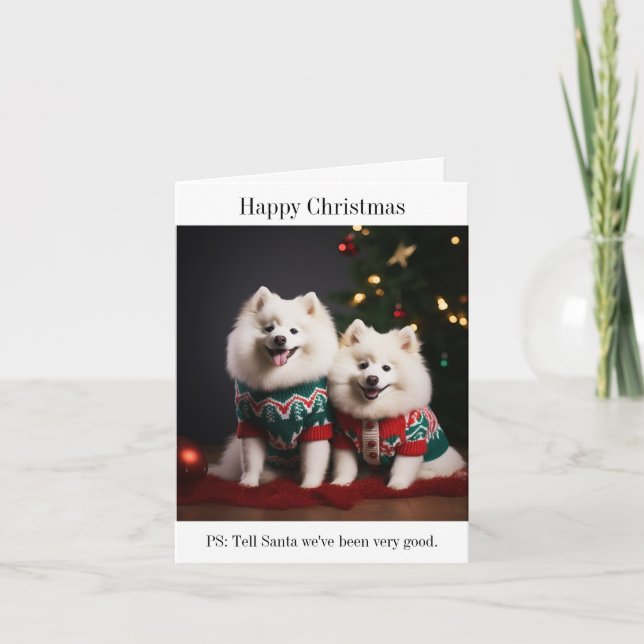 Samoyed Dogs Happy Christmas Card (Front)