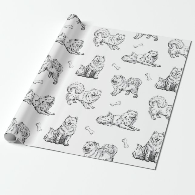 Samoyed dogs pattern wrapping paper (Unrolled)