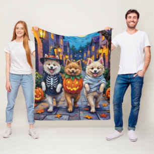 Samoyed Dogs Trick-or-Treating Halloween Costumes Fleece Blanket