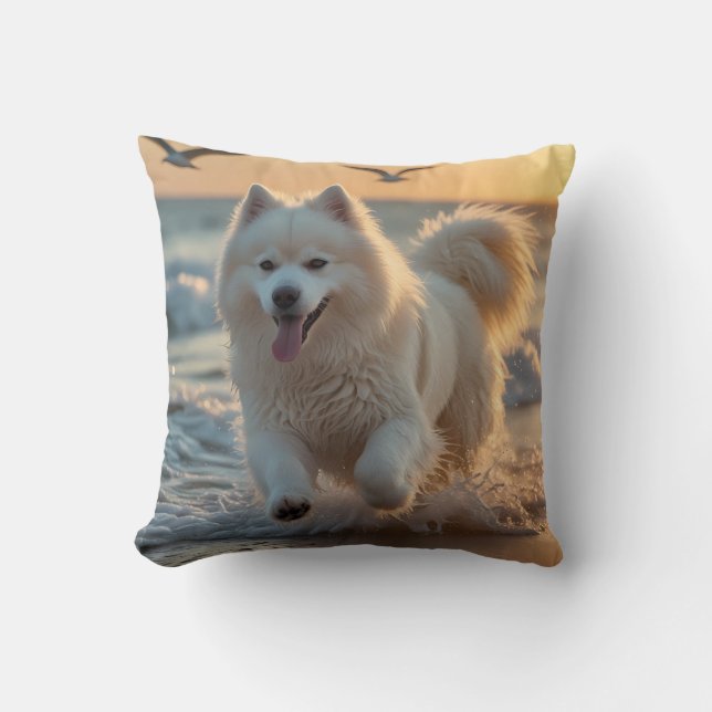 Samoyed Elegant Throw Pillow (Front)