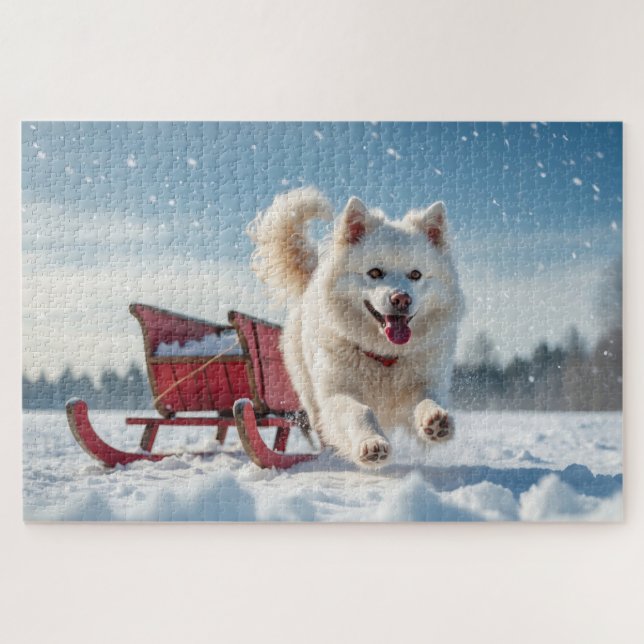 Samoyed Festive Holiday Christmas Jigsaw Puzzle (Horizontal)
