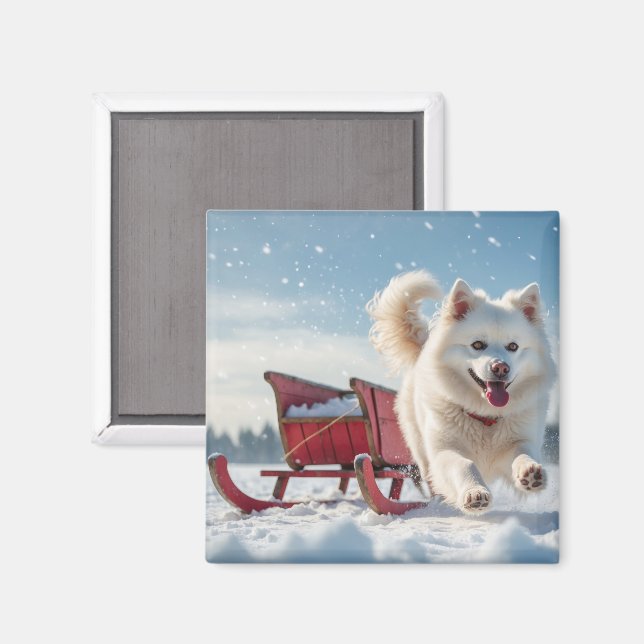 Samoyed Festive Holiday Christmas Magnet (Front/Back)