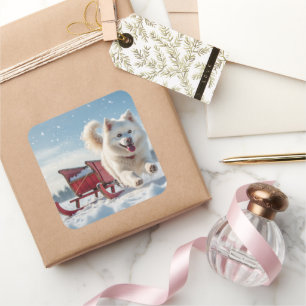 Samoyed Festive Holiday Christmas Square Sticker