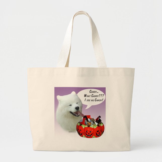 Samoyed Halloween Candy Large Tote Bag (Front)