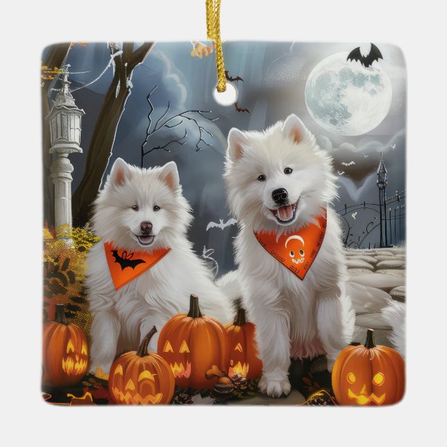 Samoyed Halloween Spooky Ceramic Ornament (Front)