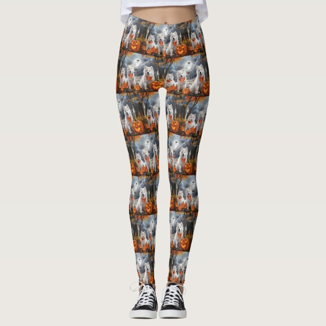 Samoyed Halloween Spooky Leggings (Front)