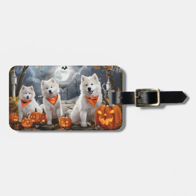 Samoyed Halloween Spooky Luggage Tag (Front Horizontal)