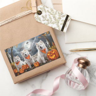 Samoyed Halloween Spooky Rectangular Sticker