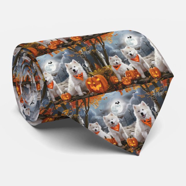 Samoyed Halloween Spooky Tie (Rolled)