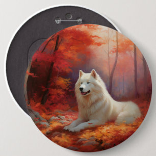 Samoyed in Autumn Leaves Fall Inspire 6 Cm Round Badge