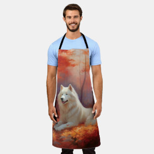 Samoyed in Autumn Leaves Fall Inspire  Apron