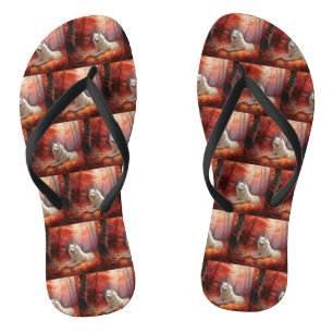 Samoyed in Autumn Leaves Fall Inspire Flip Flops