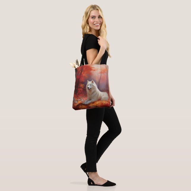 Samoyed in Autumn Leaves Fall Inspire  Tote Bag (On Model)