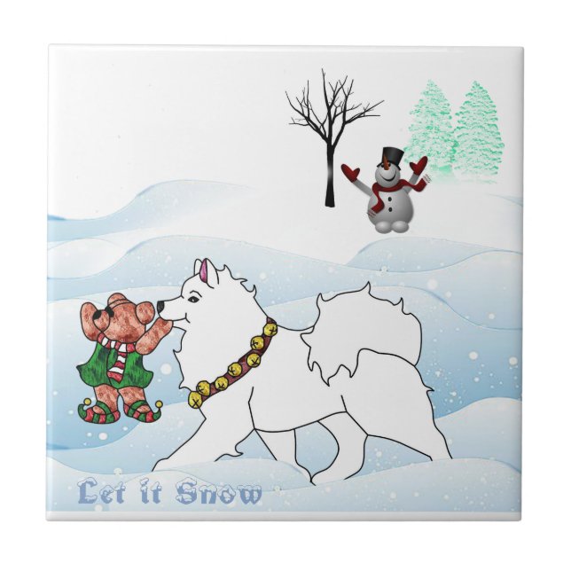 Samoyed Let it Snow Ceramic Tile (Front)