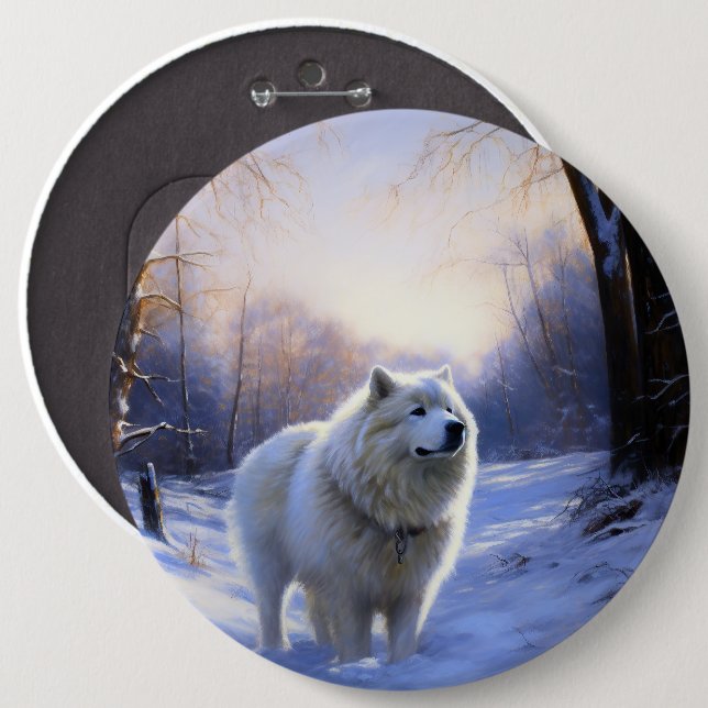 Samoyed Let It Snow Christmas 6 Cm Round Badge (Front & Back)