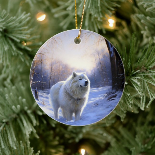 Samoyed Let It Snow Christmas Ceramic Tree Decoration (Tree)