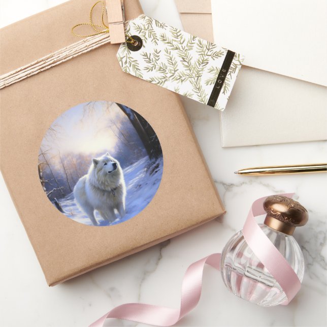 Samoyed Let It Snow Christmas Classic Round Sticker (Gifting)