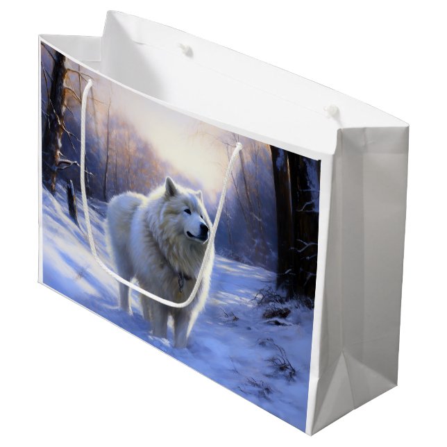 Samoyed Let It Snow Christmas Large Gift Bag (Front Angled)
