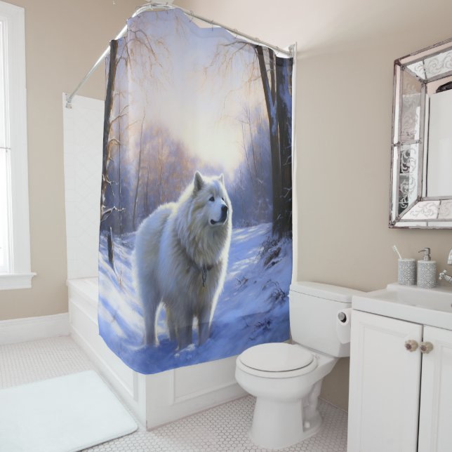 Samoyed Let It Snow Christmas Shower Curtain (In Situ)