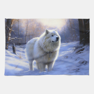 Samoyed Let It Snow Christmas Tea Towel