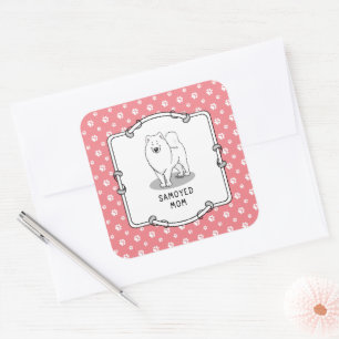 Samoyed Mum (white) Cute Fun Dog Mum Square Sticker